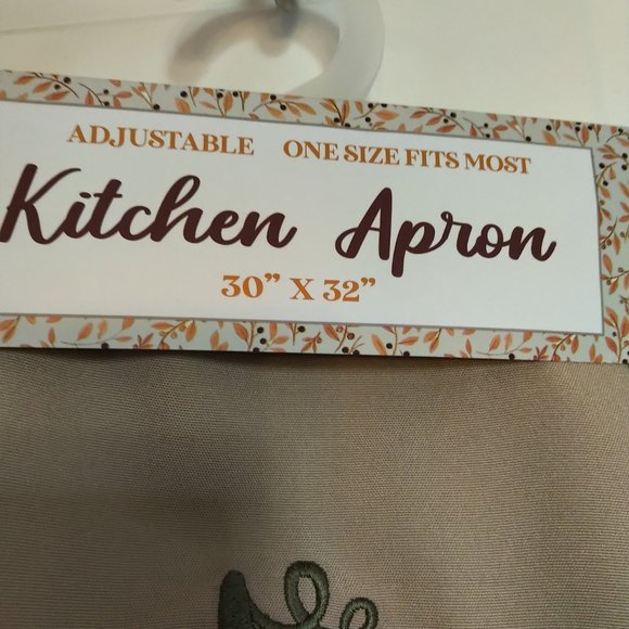 NWT Monogrammed L Ktichen Apron Autumn Pumpkin Tan 30 x 32" neck & waist tie - Picture 6 of 9